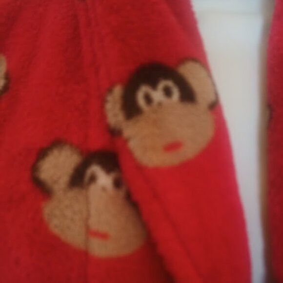 La SENZA  Red Fleece Robe with Monkey Print Size Small Medium - Picture 4 of 4
